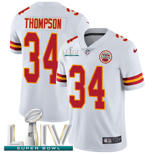 Kansas City Chiefs Nike #34 Darwin Thompson White Super Bowl LIV 2020 Youth Stitched NFL Vapor Untouchable Limited Jersey